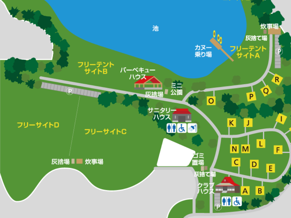 大池オートキャンプ場 場内マップ フリーサイト拡大版