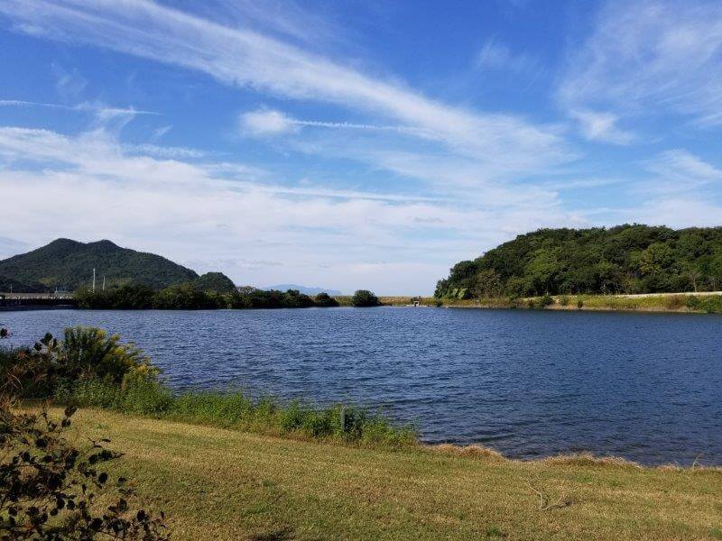 大池オートキャンプ場 フリーサイトBからの湖畔の景色