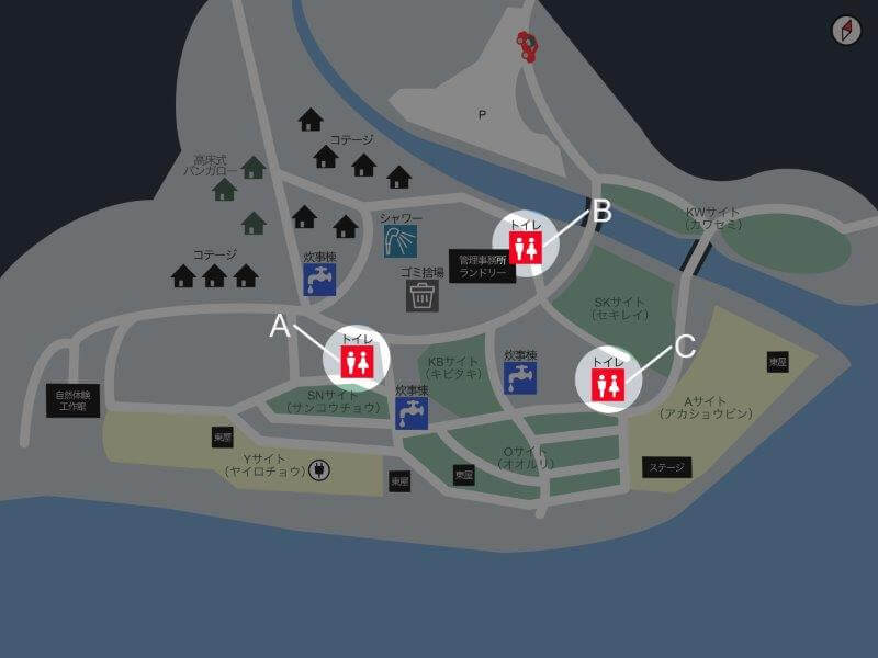 【御池キャンプ村】場内マップ(トイレ)
